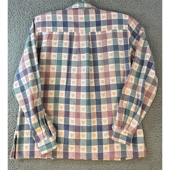 Alfred Dunner Womens 8 Petite Button Shirt Pastel Heart Check Pattern - Picture 3 of 13